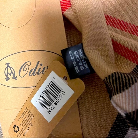 New w/Tags Elegant Plaid Scarf Unisex Tan, red, black & white - Picture 6 of 9